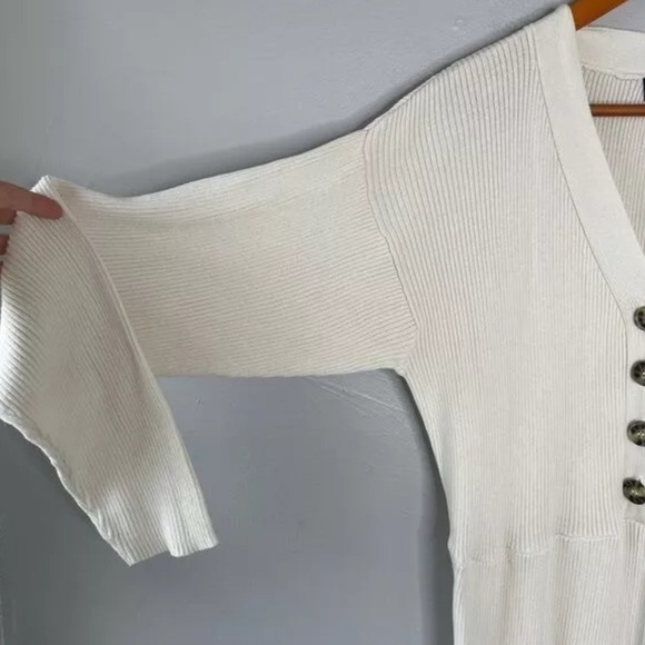 Eloquii Beige Long Sleeve Button Front Ribbed Sweater Knit Jumpsuit - Picture 12 of 12